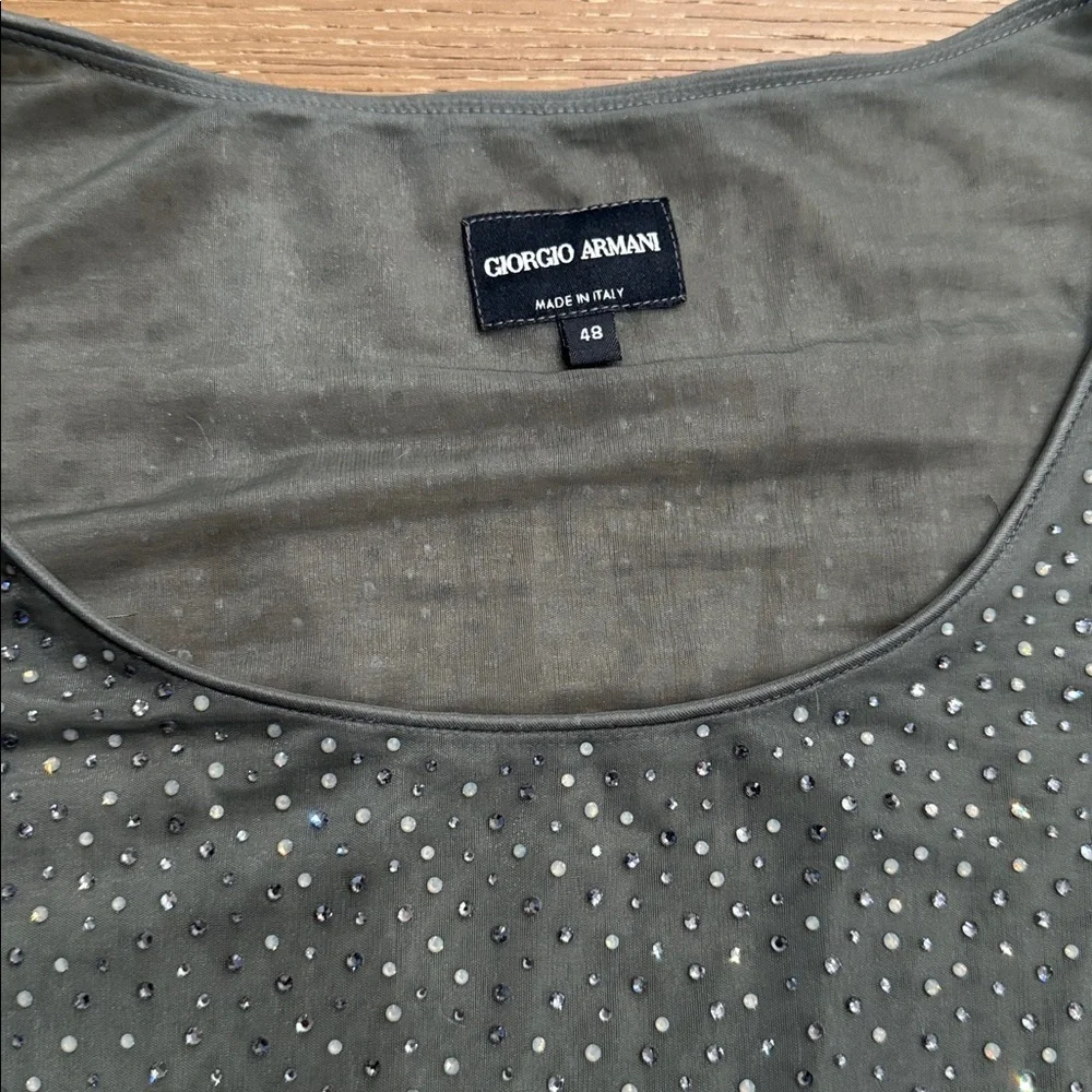 Giorgio Armani Crystal Embellished Sleeveless Top Olive Green Silk Blend Size 48 - Picture 3 of 5